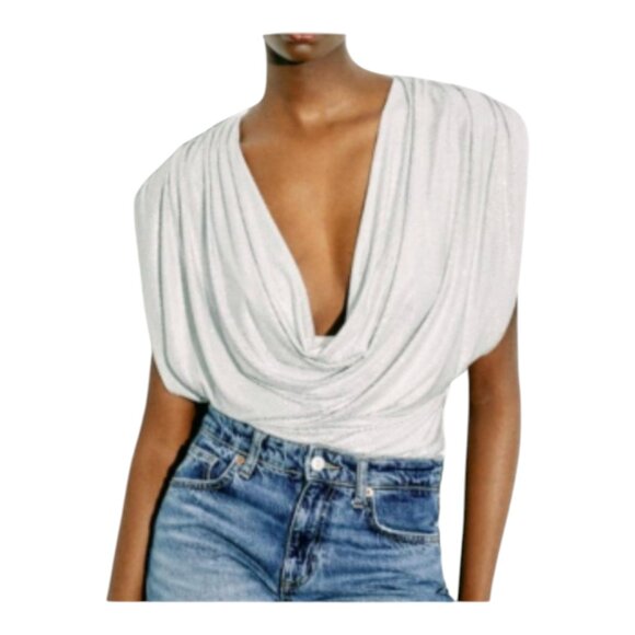 ZARA Jewel Draped Bodysuit | Size M | New Without Tag - Picture 4 of 5